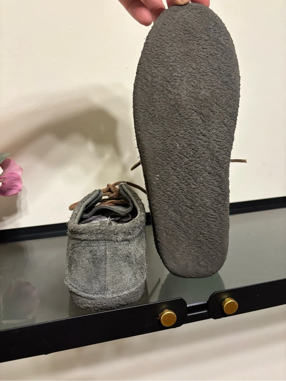 SeaVees Gray Suede Boat Shoes with Brown Laces